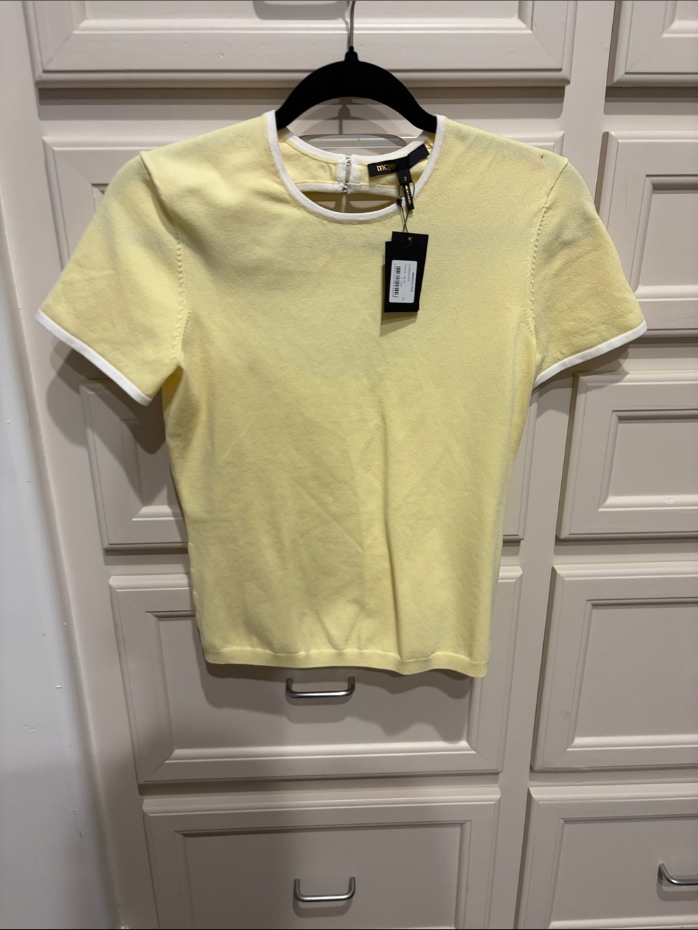 Weekend Max Mara Pale Yellow Short-Sleeve Knit Tee with White Trim